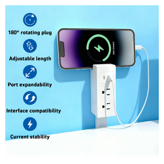 New Electrical Wall Plug Rotates Electrical Outlet Extender Adjustable Length Power Outlets Extender Power Socket for NightStand